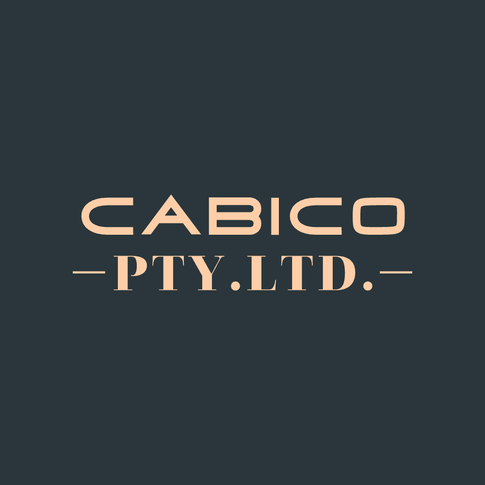 Cabico Pty. Ltd. Logo, About a stylized text inside of a rose-shaped design and mentioning the name of the company.